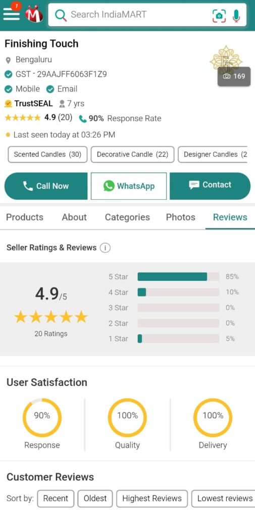 finishingtch indiamart rating